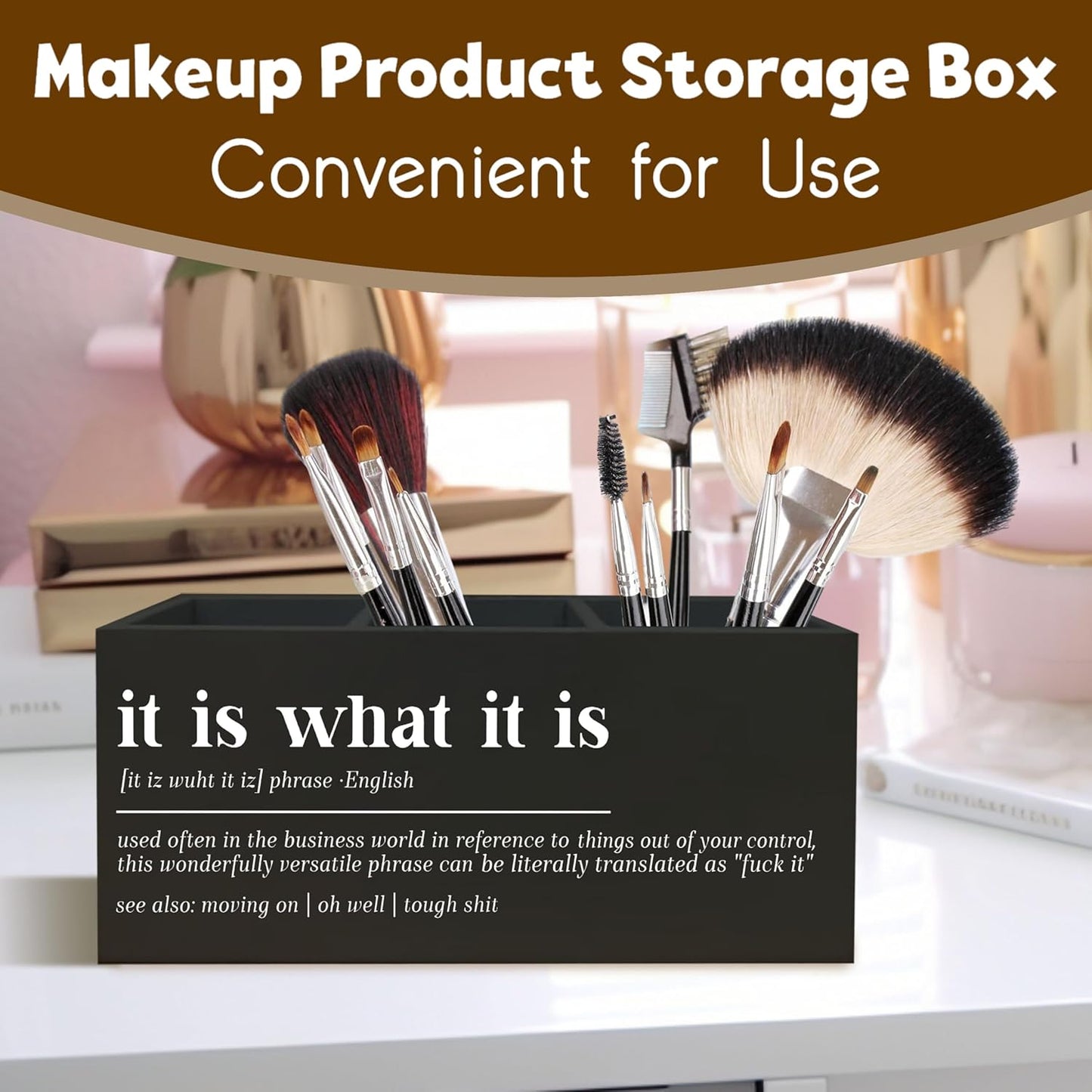 Funny Office Black Desk Pen Holder, It Is What It Is Funny Gifts for Coworkers Funny Signs Wooden Pencil Holder Decor for Office Bathroom Shelves Boos Desk Accessories