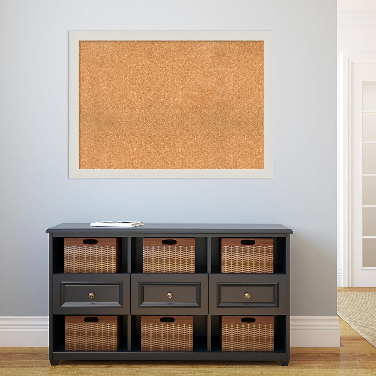 Amanti Art Natural Cork Board for Wall, 31x43 Vision Board with White Frame, X-Large Corkboard Office Decor for Home Organization, Country Rustic Corkboard Pinboard to Display Items for Home