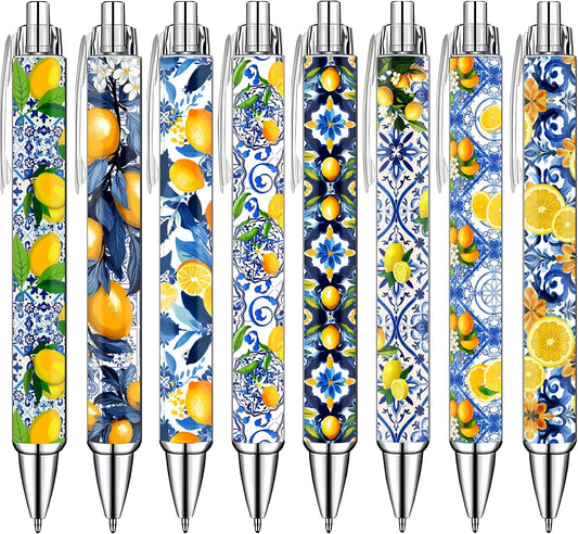 Capri Lemon Pens Set – Mediterranean-Inspired Ballpoint Pens for Girls, Students, and Stationery Lovers – Smooth Writing Pens for School, Journaling, or Gifts – Bright and Elegant Design, 8 Pack
