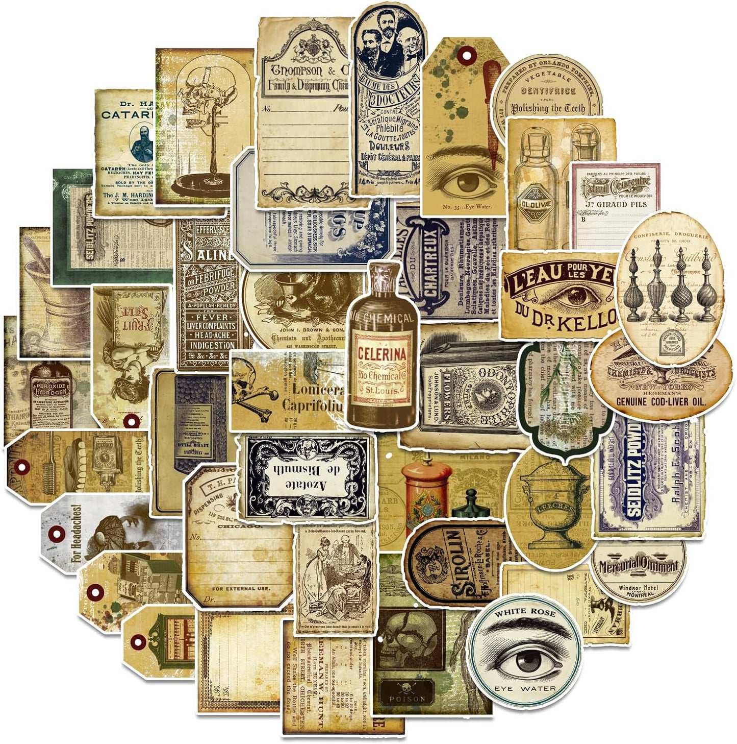 Prstincol 120 Pcs Vintage Apothecary Potion Label Stickers for Journaling, Dark Aesthetic Scrapbook Supplies Ephemera for Junk Journal Bullet Journal DIY Crafts Album Collage