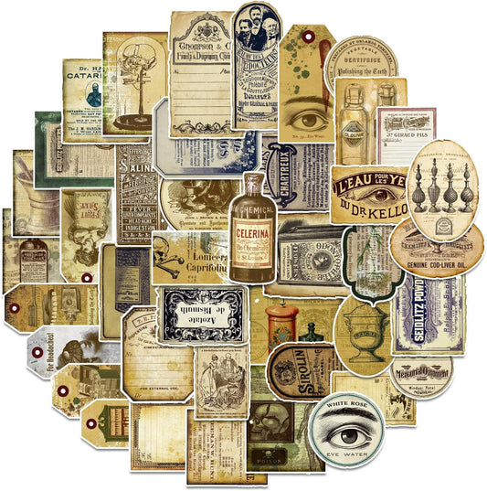 Prstincol 120 Pcs Vintage Apothecary Potion Label Stickers for Journaling, Dark Aesthetic Scrapbook Supplies Ephemera for Junk Journal Bullet Journal DIY Crafts Album Collage