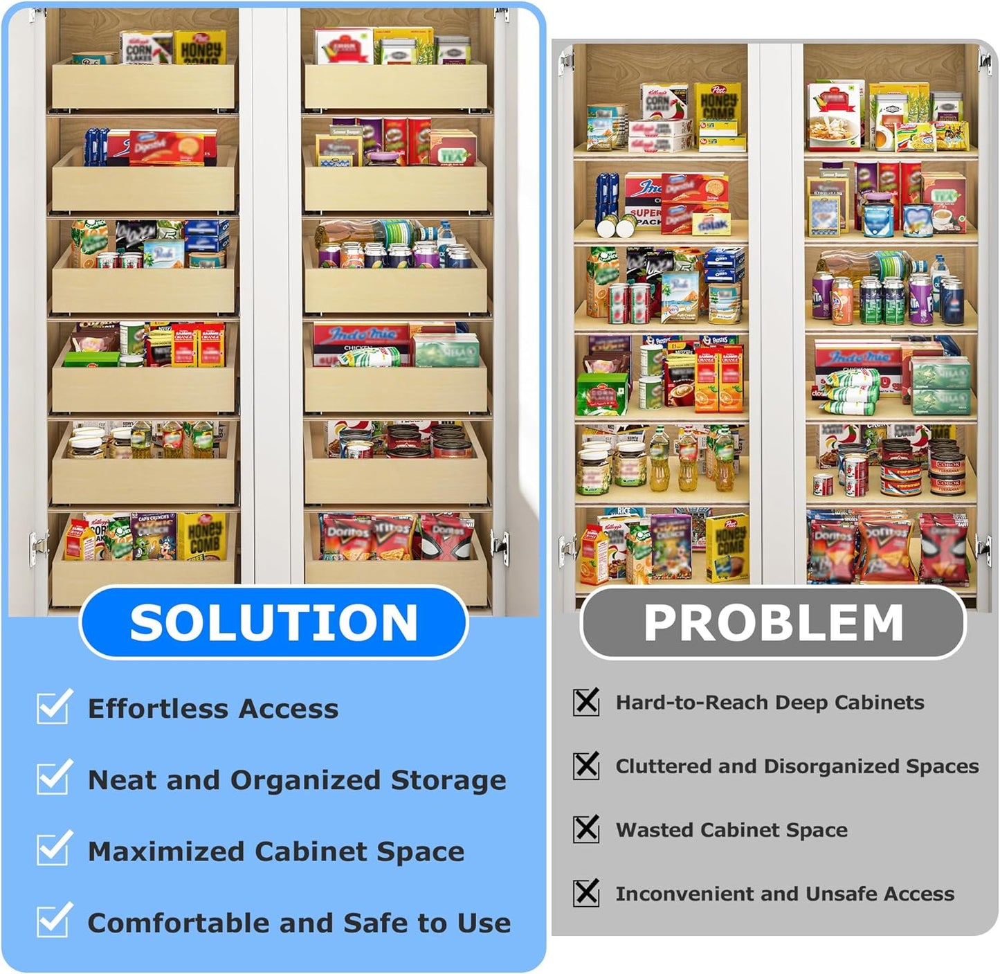 WelFurGeer Soft Close Pull Out Cabinet Organizer, 20" W x 22" D Cabinet Roll Out Drawers, Smooth Slide-Out Shelves for Kitchen Cabinets, Durable Pullout Drawers for Home & Kitchen Organization