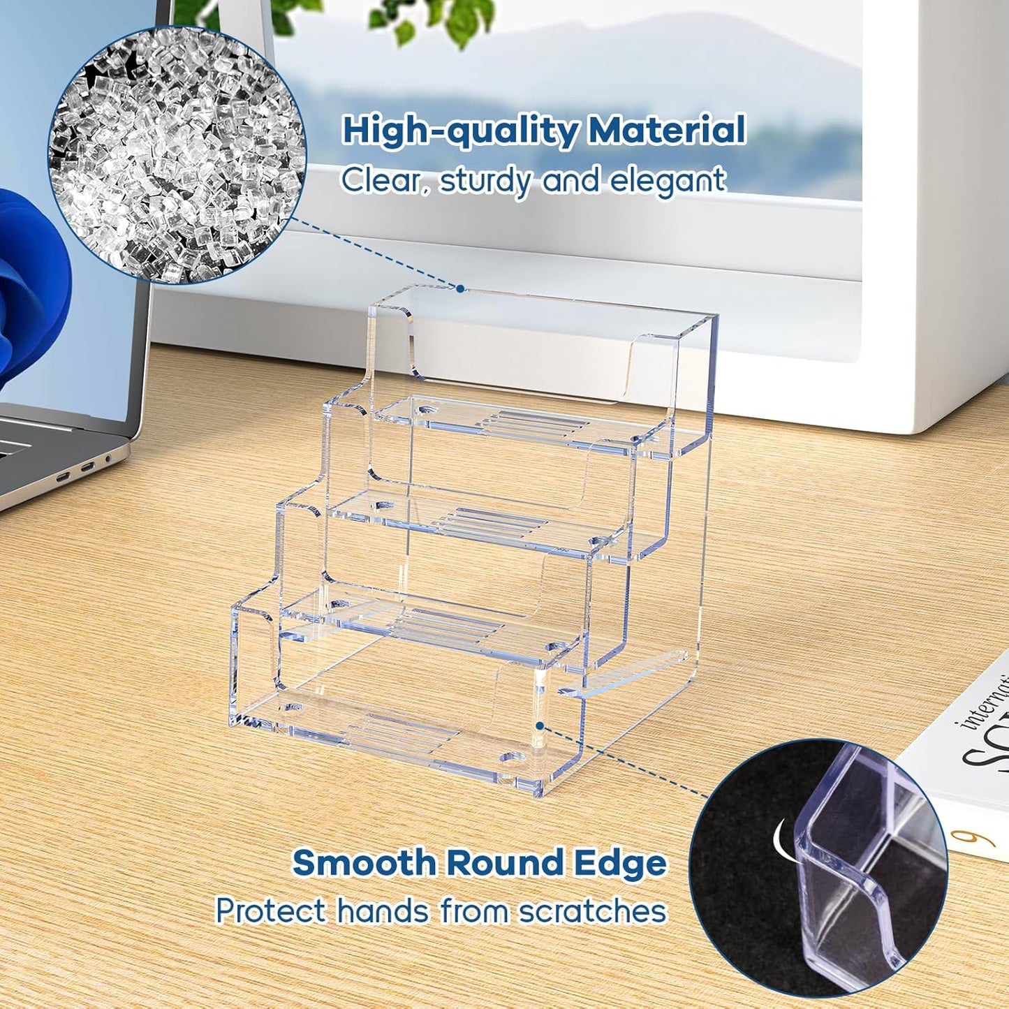 Acrylic Business Card Holder for Desk, Clear Plastic Business Card Stand with 4 Tier, Multiple Business Display Holder for Exhibition, Office and Hotel, 2 Pack