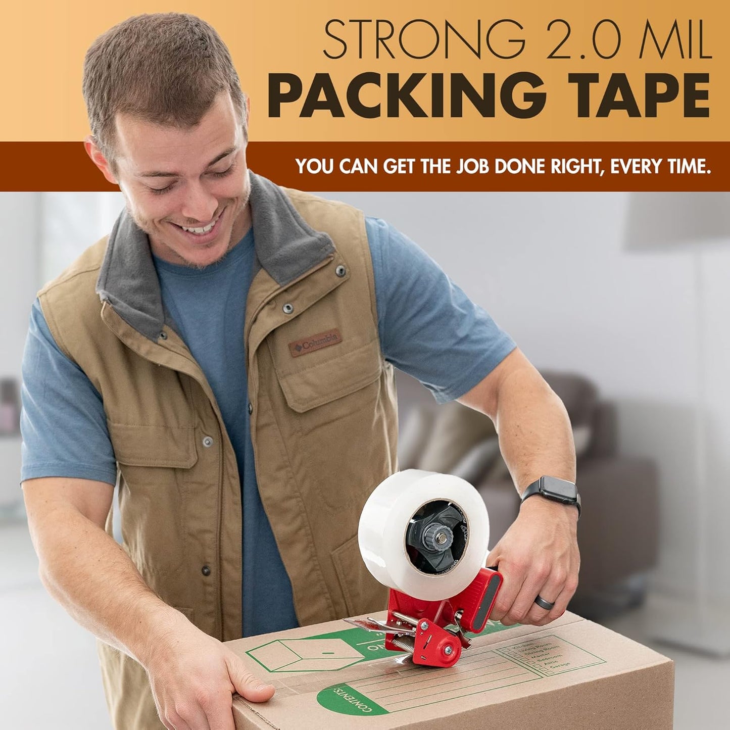 Packstrong Industrial Grade Clear Packing Tape 6 Rolls - 110 Yards per Roll - 3" Wide x 2.0 mil Thick, Acrylic Adhesive Heavy Duty Tape for Box Office Moving Packaging Shipping