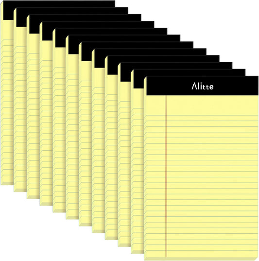 Yellow Legal Notepads 5x8 - Perforated Wide Ruled Writing Pad Paper, No Ink Bleeding - Blank Legal Pads for Home, Office, School, Business - 50 Sheets Per Notebook (12 Pack)
