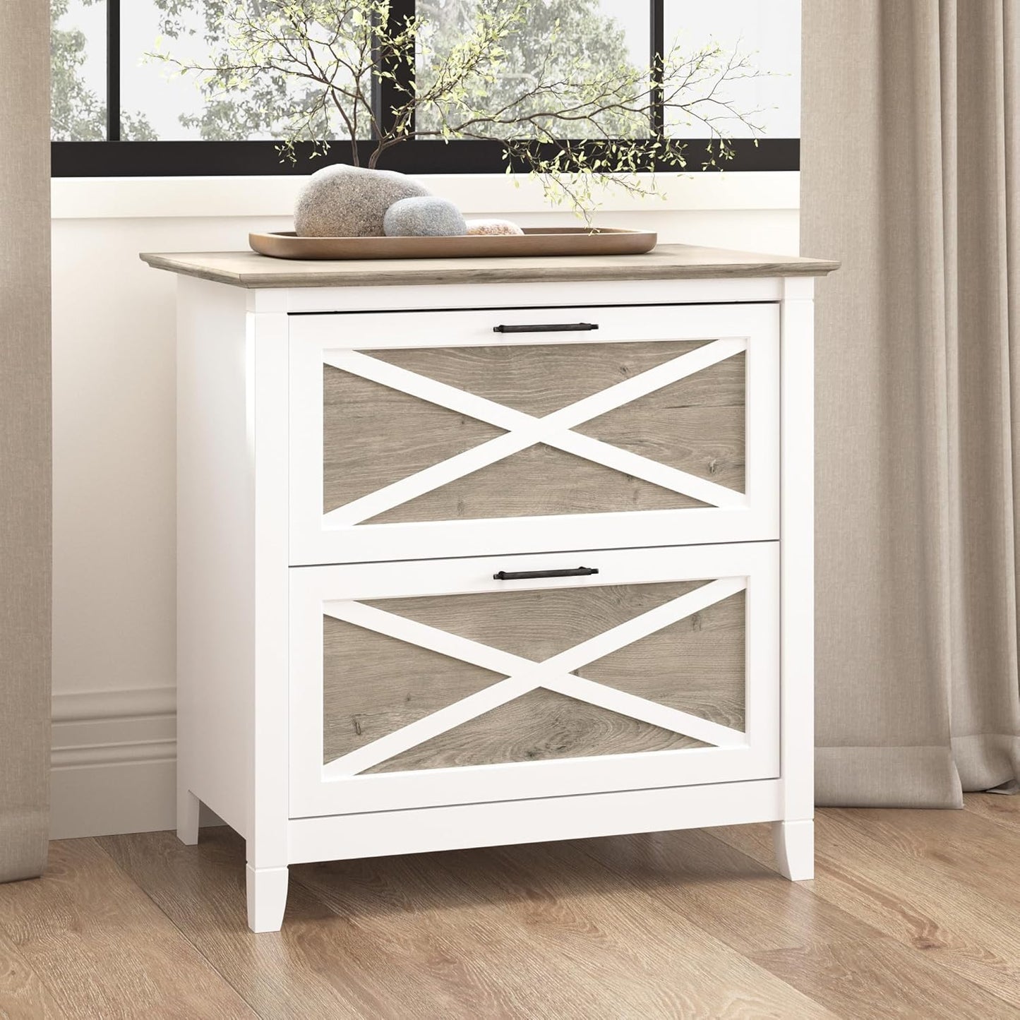 Bush Furniture Key West Lateral File Cabinet, Modern Farmhouse 2 Drawer File Cabinet for Home Office