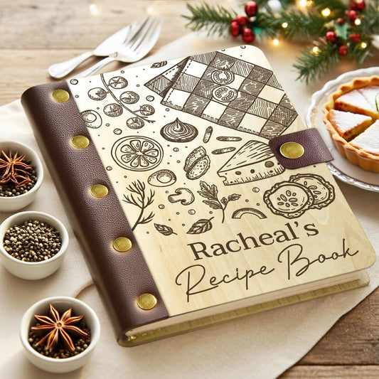 UBJVA Personalized Recipe Book Binder Custom Engraved Recipe Book to Write in Your Own Recipes Wooden Family Cookbook Journal Gift for Christmas Birthday