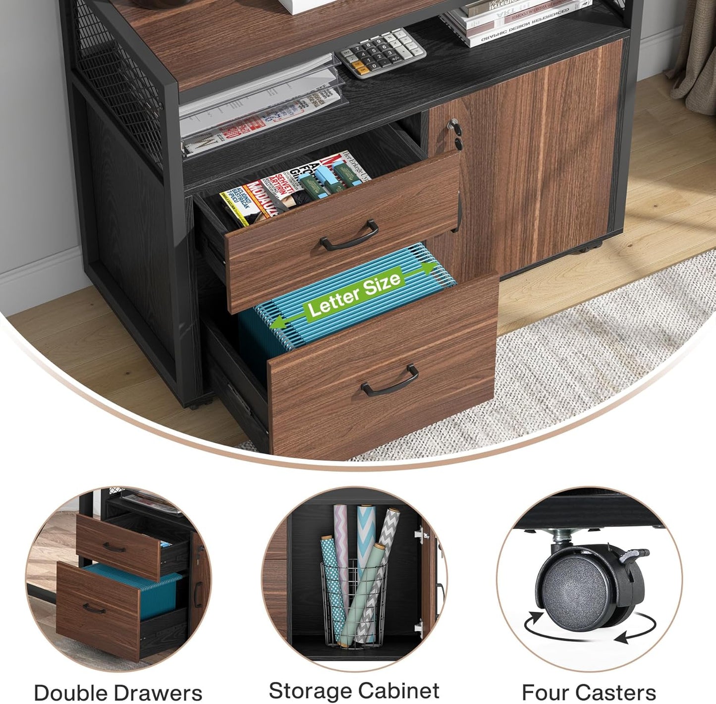 Tribesigns Office Desk with Drawers Sets, 63 inches L Shaped Computer Desk with Mobile File Cabinet,Big Executive Desk for Home Office Furniture Sets (Dark Brown, 63-inch)