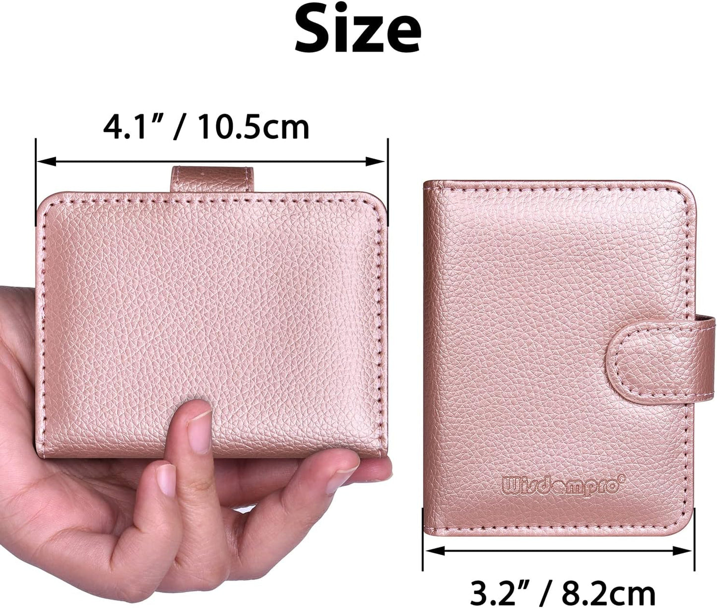 Wisdompro Credit Card Holder, PU Leather Slim RFID Blocking Debit Card Protector Wallet Organizer Case with Magnetic Shut (Build in 20 Card Slot & 7 Small Cells for Memory Cards)-Vertical Rose Gold