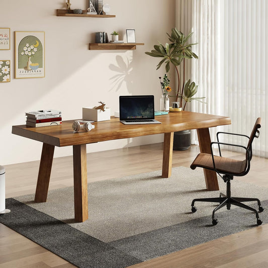 Solid Wood Desk 55 inches, Wood Computer Desk,Home Office Desk Wooden Rustic Writing Desk Modern Simple Design,Ideal for Study, Writing, Dining