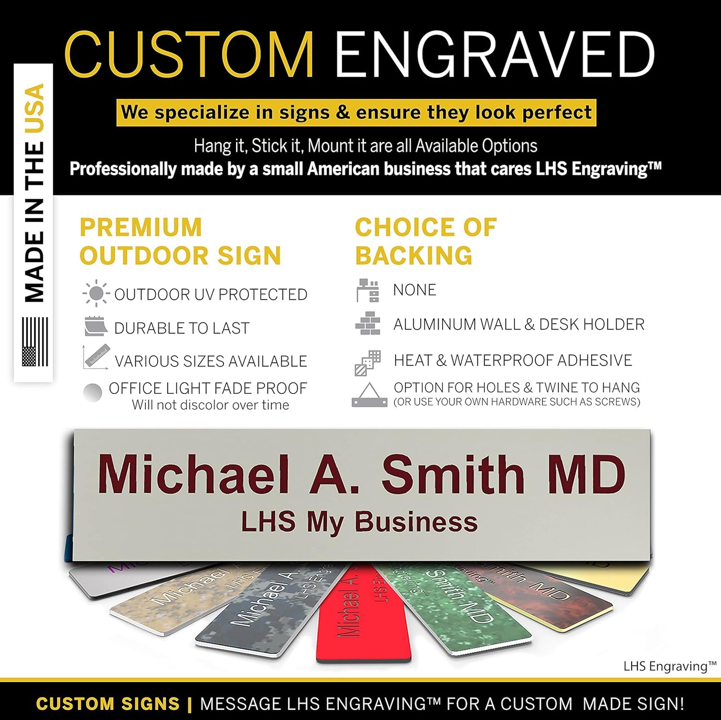Engraved Name Plates for Door Sign Personalized Gray Plastic Plaque with Maroon Letters - Made in USA 2x6 B21