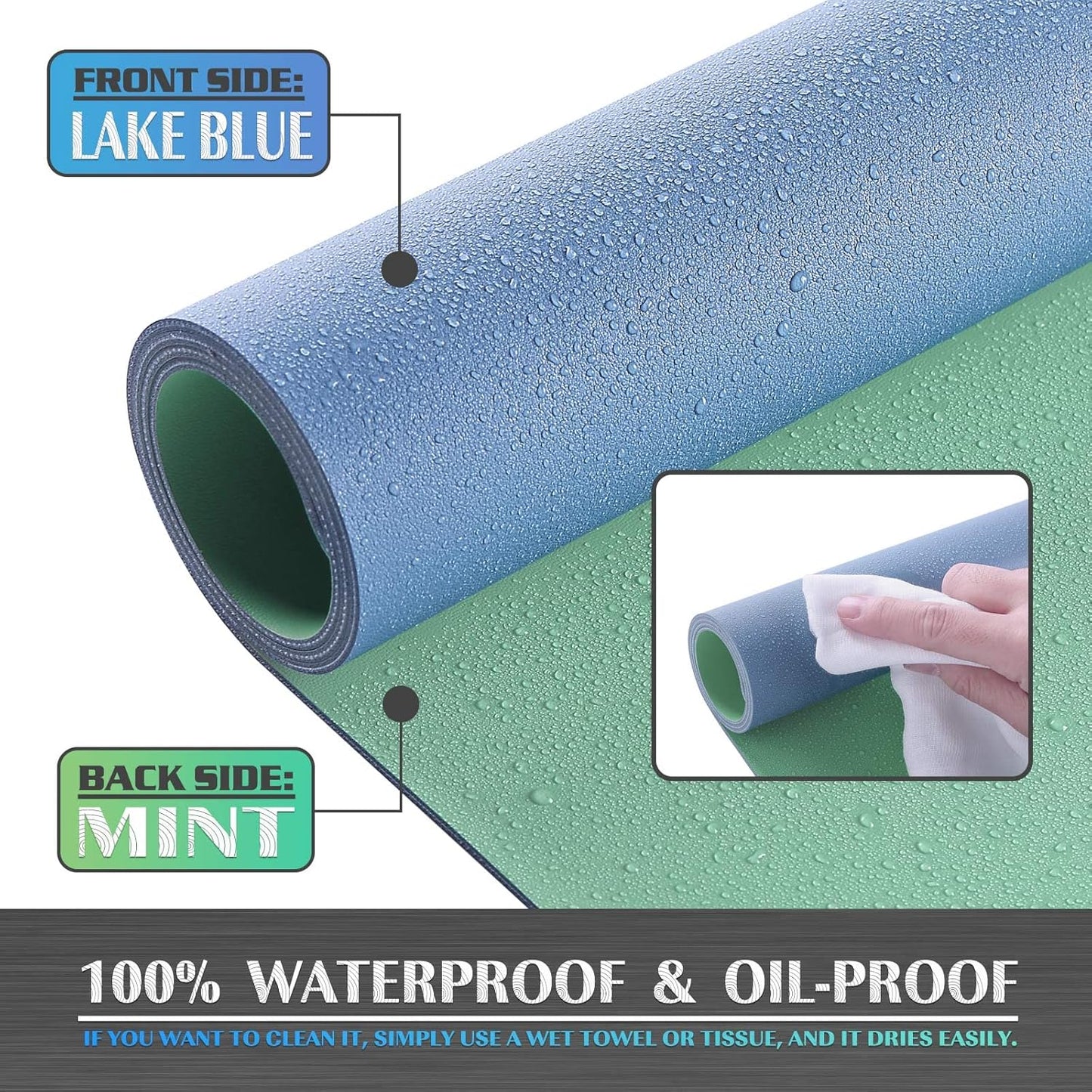 K KNODEL Large Office Leather Desk Mat, Mouse and Keyboard Pad, Computer and Laptop Mat, Desktop Protector and Cover, Writing Pad and Blotter (31.5"x15.7", Lake Blue)