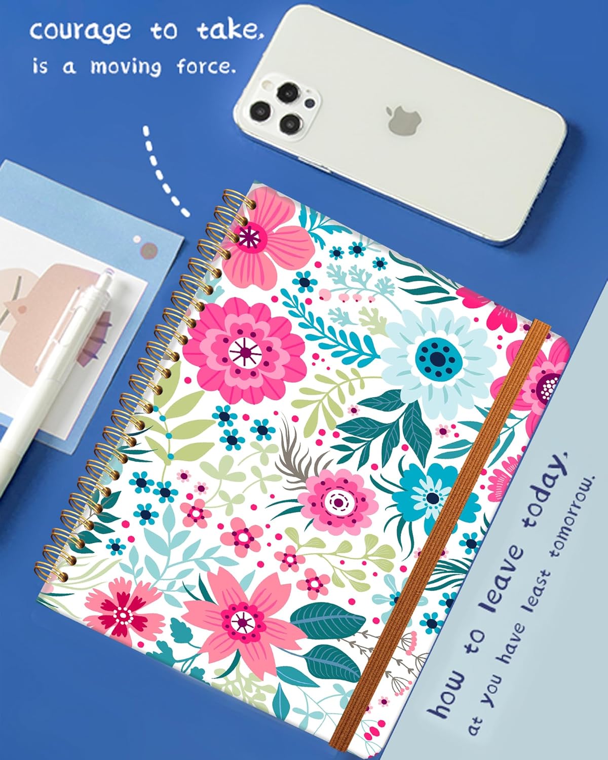 Ruled Spiral Writing Notebook,A5 Hardcover Lined College Journal for Women Lady,Fashion Puppy Watercolor Strong Twin-Wire Binding with Premium Paper,8.4" X 6",Perfect for School,Office,Home Gifts(Colorful Flowers)