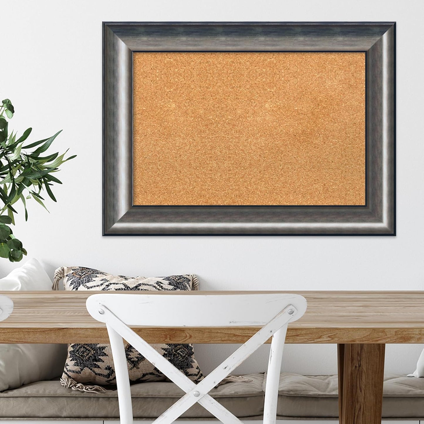Amanti Art Natural Cork Board for Wall, 22x30 Vision Board with Silver Wood Frame, Medium Corkboard Office Decor for Home Organization, Casual Corkboard Pinboard to Display Items for Home