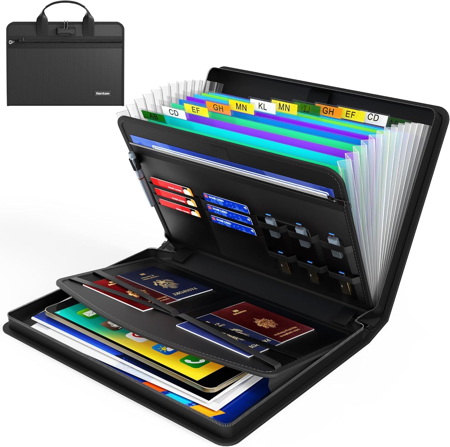 Hontom Fireproof Accordion File Organizer with Lock, 13 Pockets Expanding File Folder with Handle, Portable Business Document Organizer with Secure Storage for Letter A4 Files