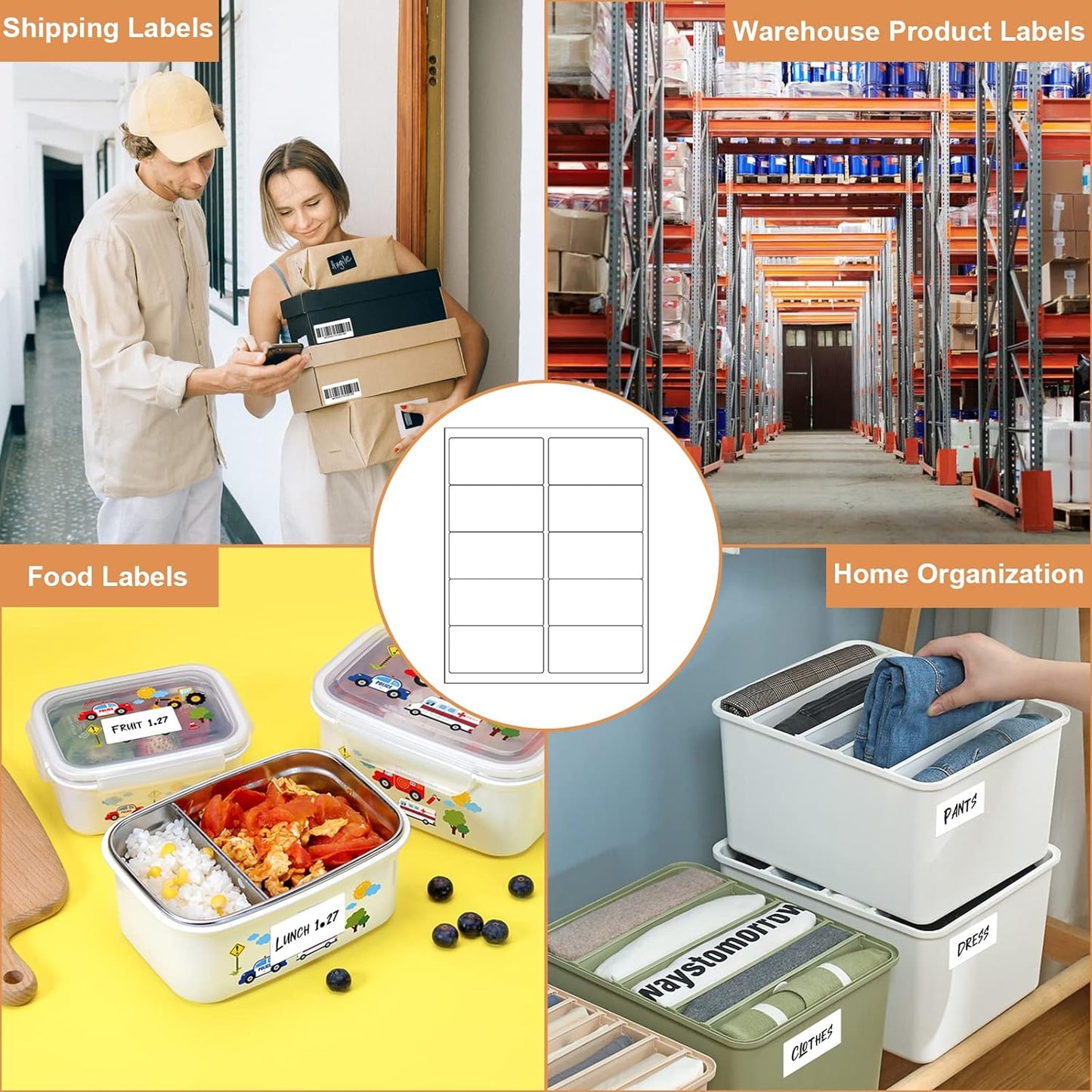 10up 1000 Sheets Sticker Labels Compatible Laser/Ink Jet Shipping Labels, 2" X 4" Labels for Shipping/Mailing (10000 Labels)