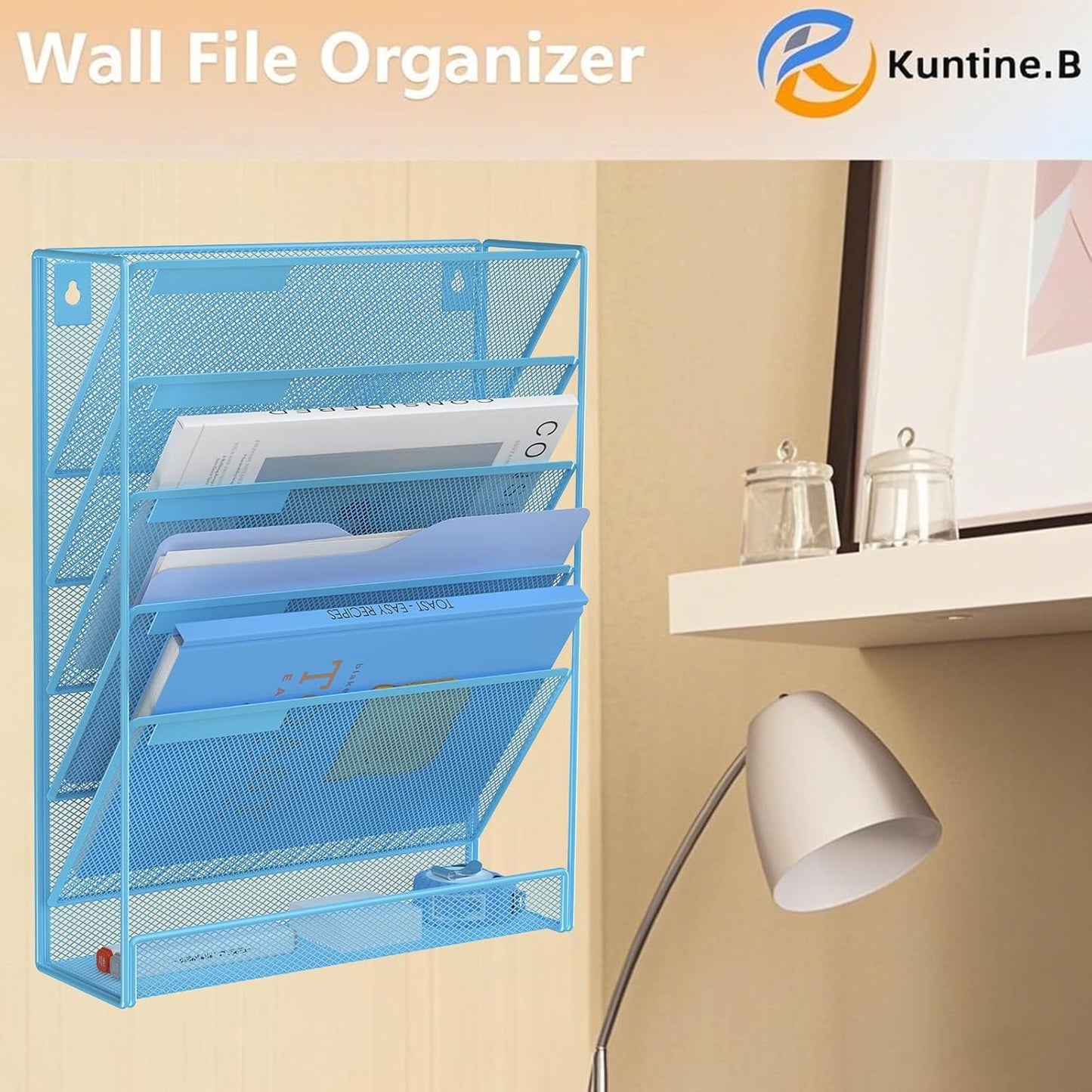 Kuntine.B Wall File Organizer Office Hanging Magazine Holder Wall File Organizer for Office Home (Blue, 6 Tier)