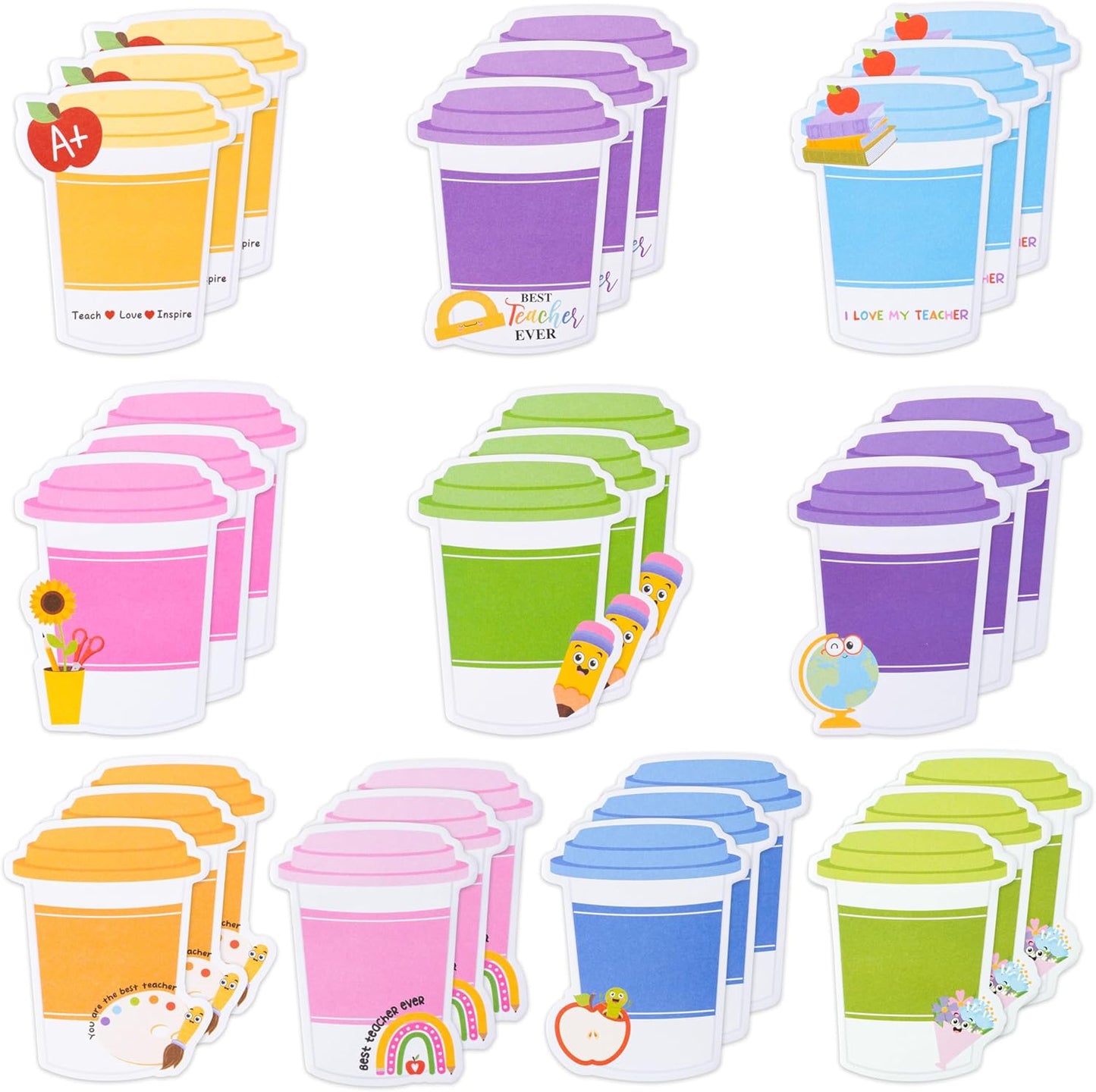 Xqumoi 30 Pack Teacher Sticky Notes - Funny Coffee Cup Self Sticky Notepads Writing Memo Pads for Teacher Appreciation Back to School Office Supplies Coffee Lover Gift Party Favors Goodies Bag Fillers