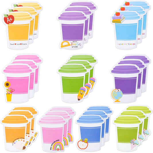 Xqumoi 30 Pack Teacher Sticky Notes - Funny Coffee Cup Self Sticky Notepads Writing Memo Pads for Teacher Appreciation Back to School Office Supplies Coffee Lover Gift Party Favors Goodies Bag Fillers