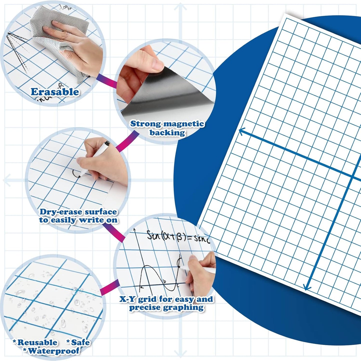Aizweb Giant Magnetic XY Coordinate Dry Erase Grid,26" x 26" Graph Board for School Classroom Supplies,Magnetic Whiteboard with Counters,Math Manipulatives for Teacher Education