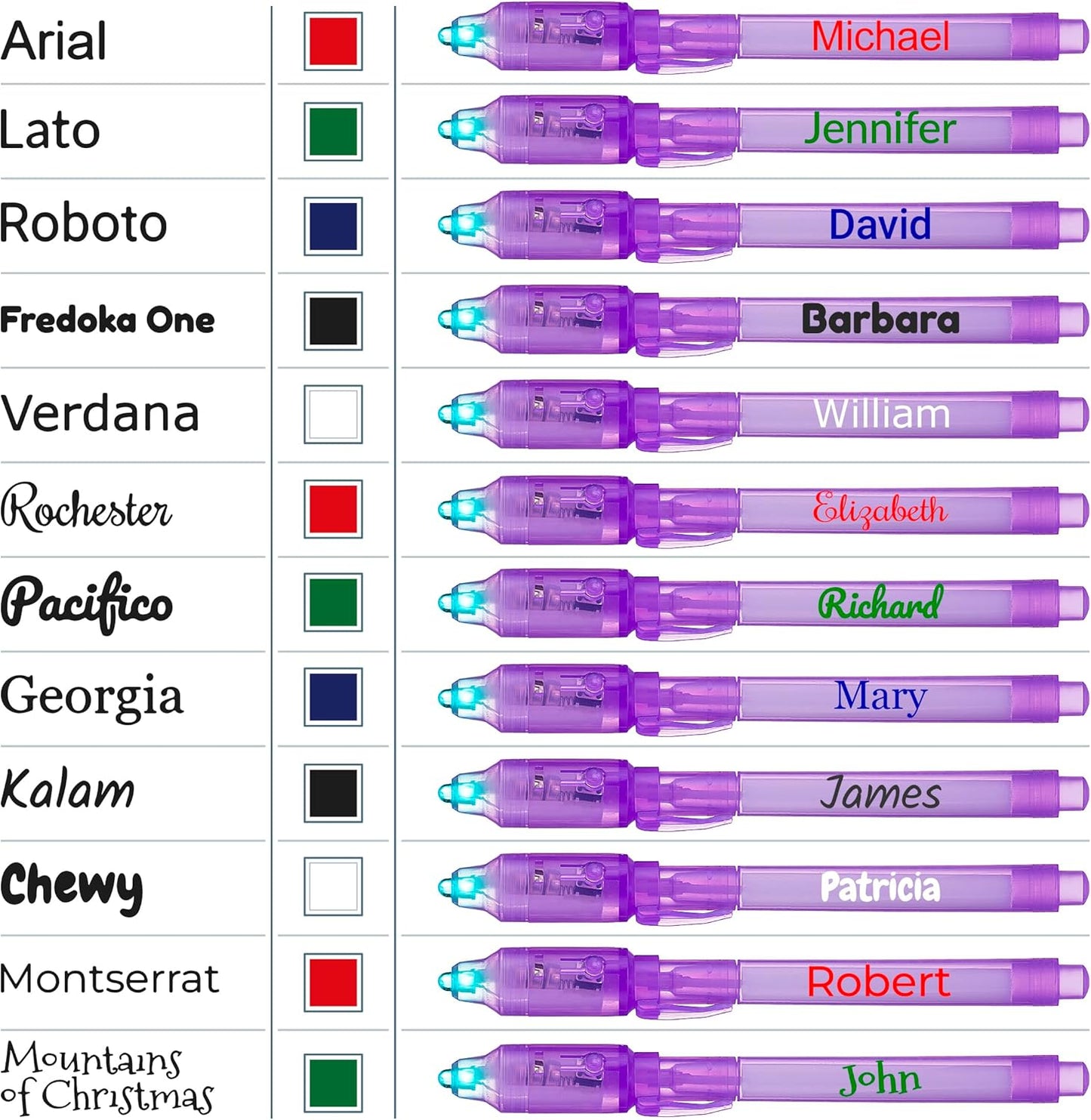 Personalized Invisible Disappearing Ink Pen Marker, Custom Secret Spy Message Writer with UV Light, Fun Activity for Kids Party Favors Gifts and Stock Stuffers, 24 Pack, Purple