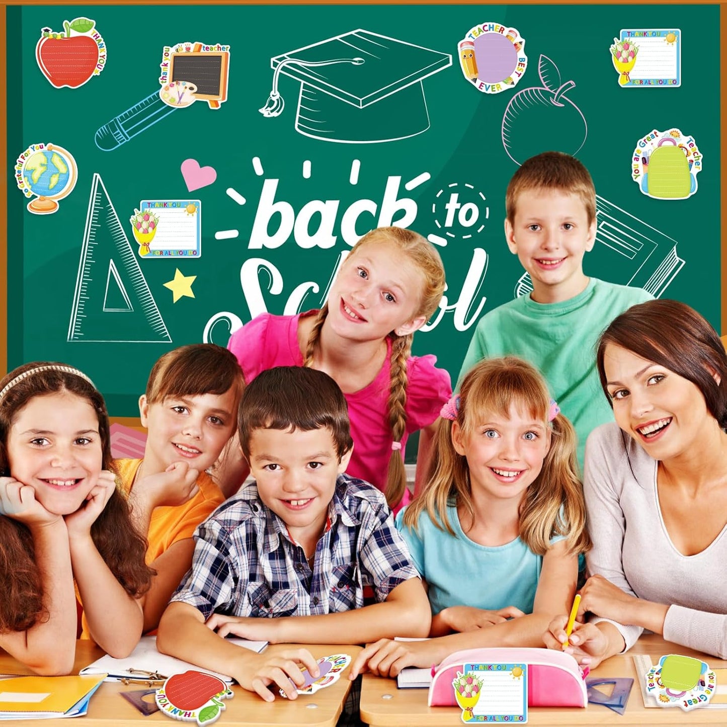 600 Pieces Teacher Sticky Note Pads, Funny School Bag Books Pens Flowers Sticky Notes Self Stick Small Memo Pads for Back to School Teacher Party Favor Supplies