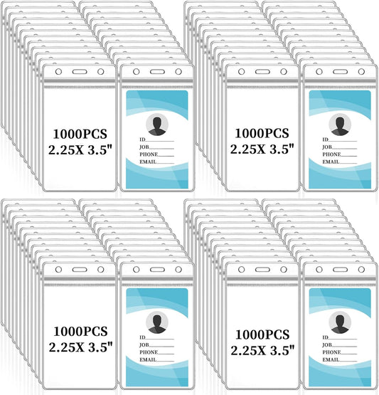 Colarr 1000 Pieces ID Badge Holders Clear ID Holder Plastic Thick Name Card Case Waterproof Name Badge Case PVC Card Cover for Student Nurses Office School (5 x 3 Inches)