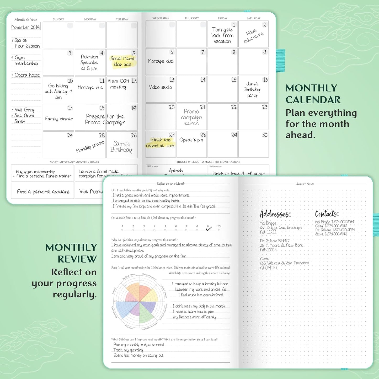 Legend Planner PRO – Deluxe Weekly & Monthly Life Planner to Increase Productivity and Hit Your Goals. Time Management Organizer Notebook – Undated – 7 x 10" Hardcover + Stickers – Mint Green