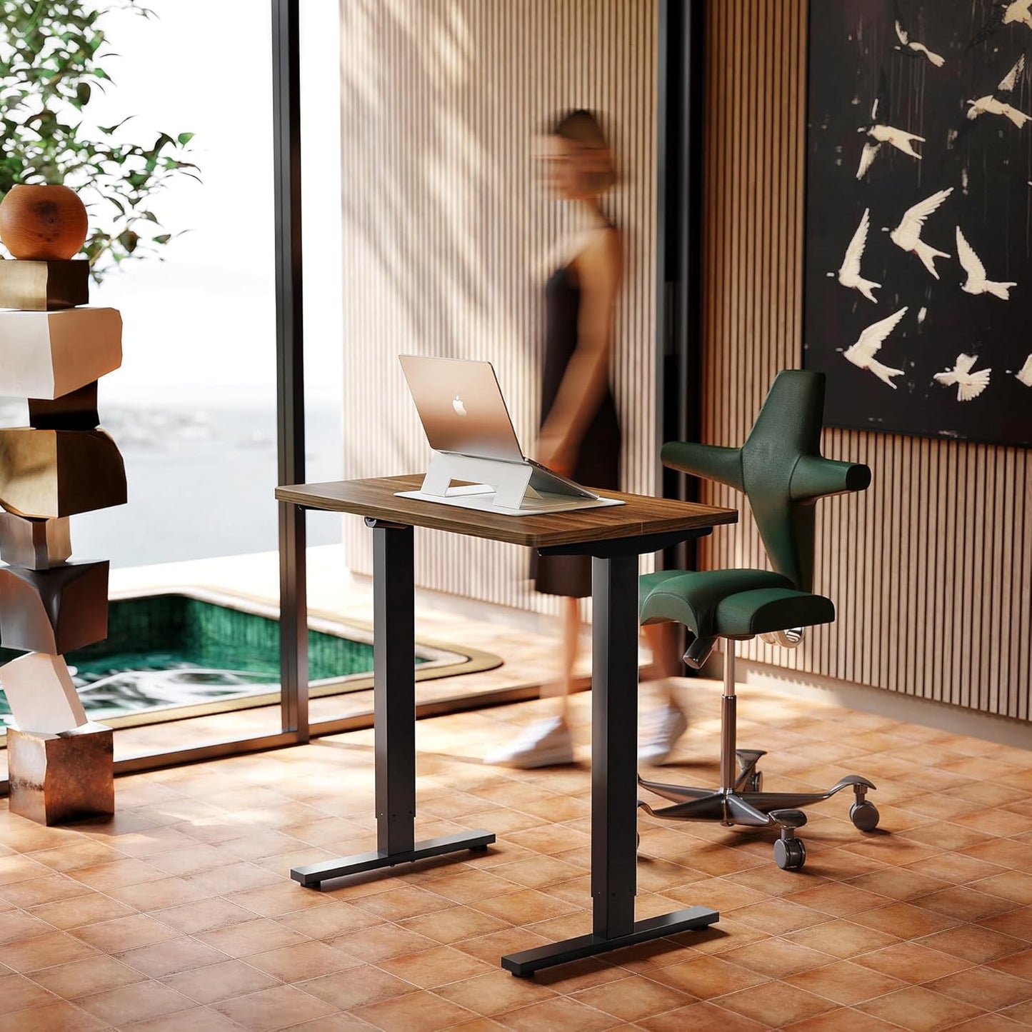 HUANUO 32" Small Electric Standing Desk Adjustable Height, 4 Memory Height Settings, Sit Stand Up Desk for Home Office & Computer Workstation, Black Walnut