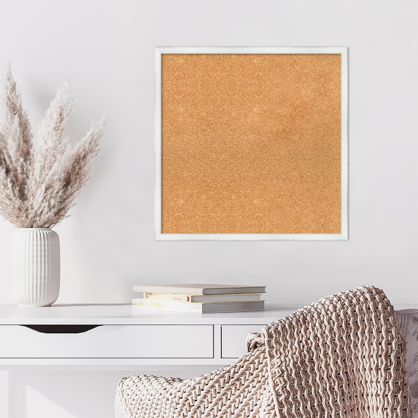 Amanti Art Natural Cork Board for Wall, 23x23 Vision Board with White Frame, Medium Corkboard Office Decor for Home Organization, Country Rustic Corkboard Pinboard to Display Items for Home