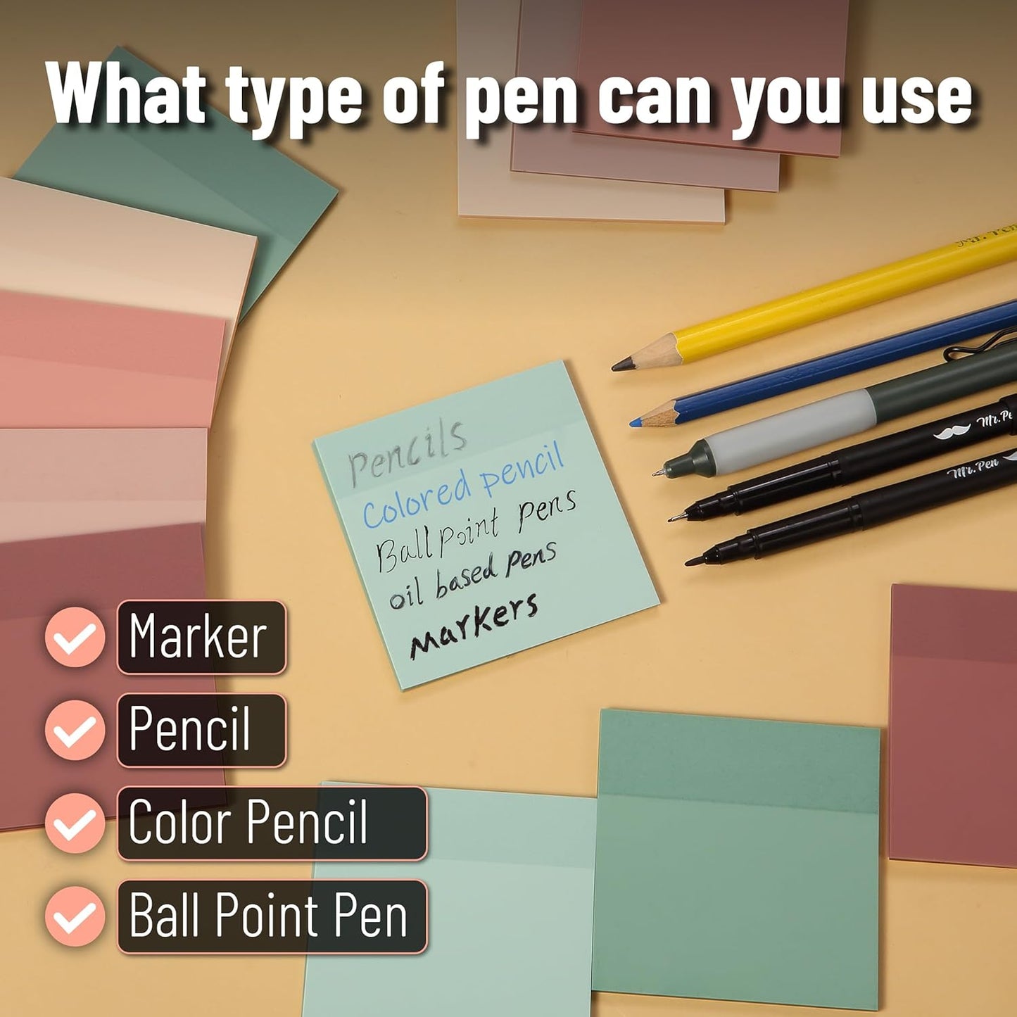 Mr. Pen Boho Colors Sticky Notes - Set of 12 Pads (3"x3"), 600 Sheets - See Through, Clear