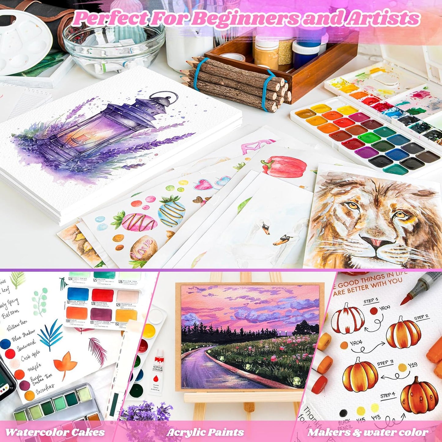 8.5"x11" Watercolor Paper, Easter Basket Stuffers, Valentine Gift Card, 140lb/300gsm Water Color Paper for Drawing, Coloring, Painting, Sketching, Crafting, Art Office School Supplies for Kids Adults