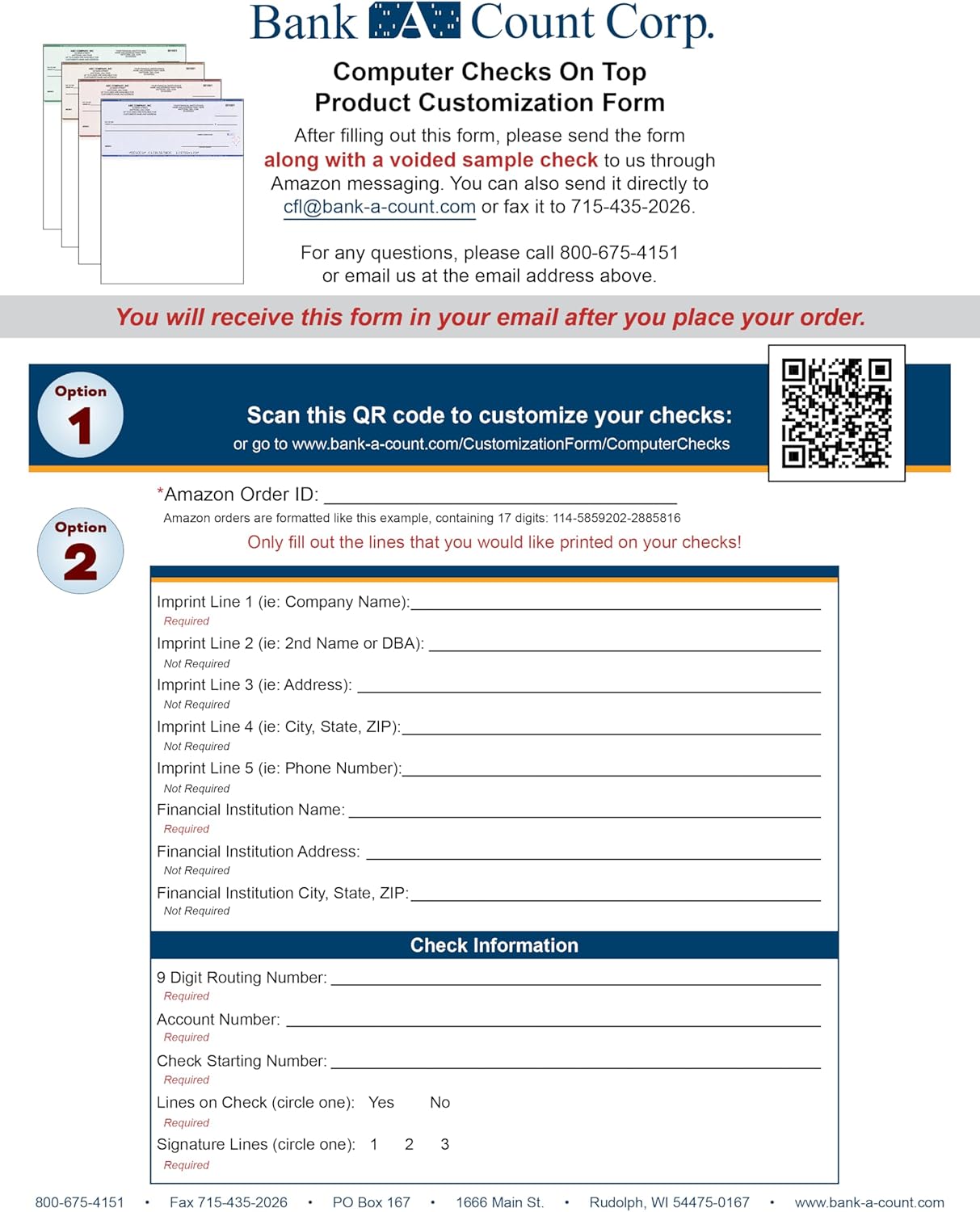 Computer Checks on Top - Custom Laser Business Checks Compatible with QB accounting software, Blue (1000)