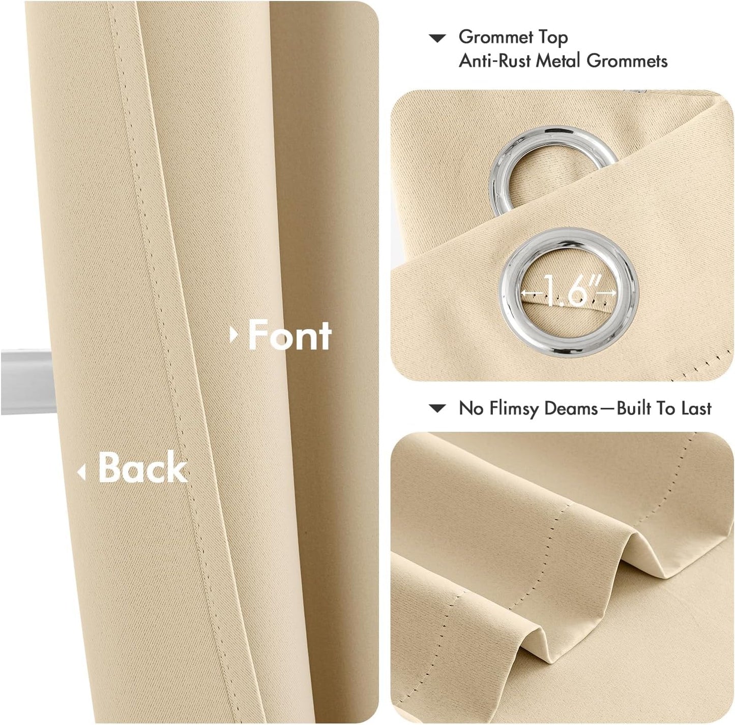 MIULEE Short Curtains for Windows - Cream Beige Blackout Half Window Curtains Thermal Insulated Privacy Drapes for Kitchen Bedroom Bathroom Grommet Top Small Basement Tiers W40 x L36 Inch 2 Panels