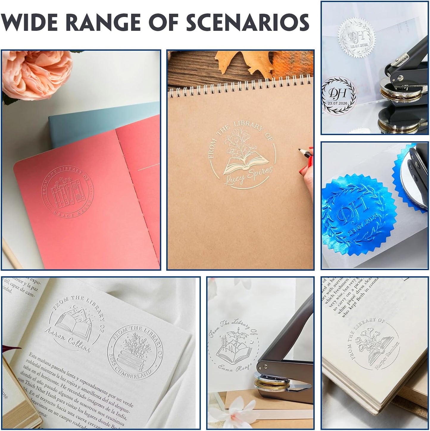 HDSD Personalized Book Embosser & Custom Self Ink Stamp with Logo& Text Idea Gift for Readers Students Book Lovers