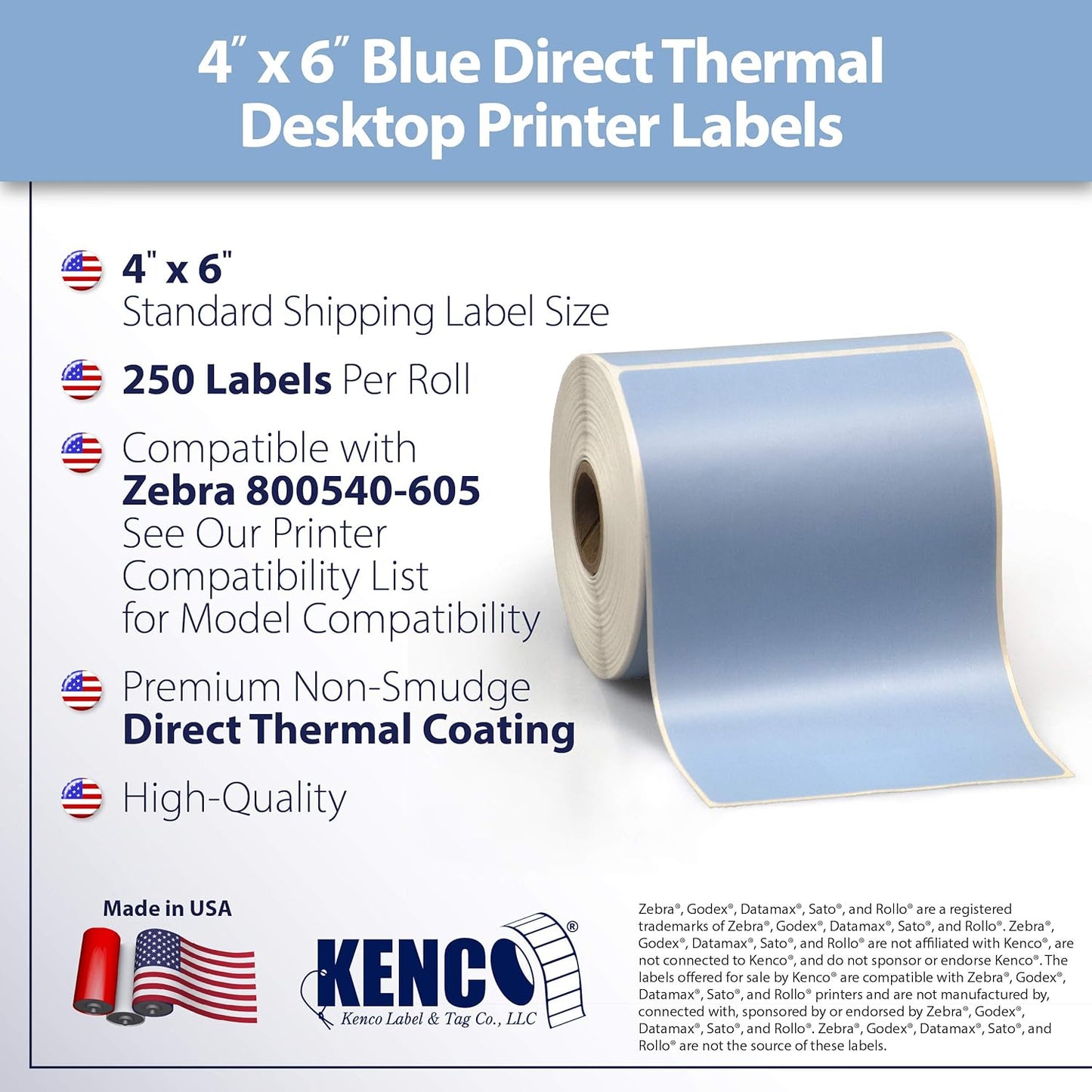 4" X 6" Direct Thermal Perforated Stickers Labels for Shipping Labels, Inventory, and Color Coding - Compatible with Zebra, Rollo, Godex and More (Blue, 48 Rolls)