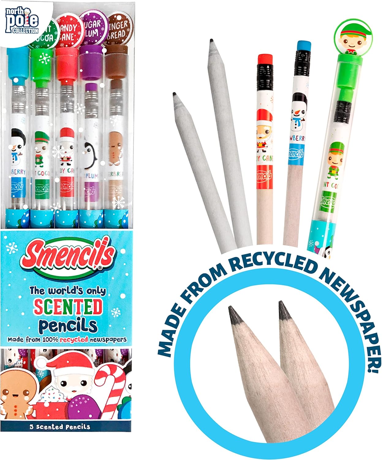 Holiday Smencils Cylinder - HB #2 Patented Gourmet Scented Pencils, 50 Count, Gifts for Kids, Party Favors, Classroom Rewards