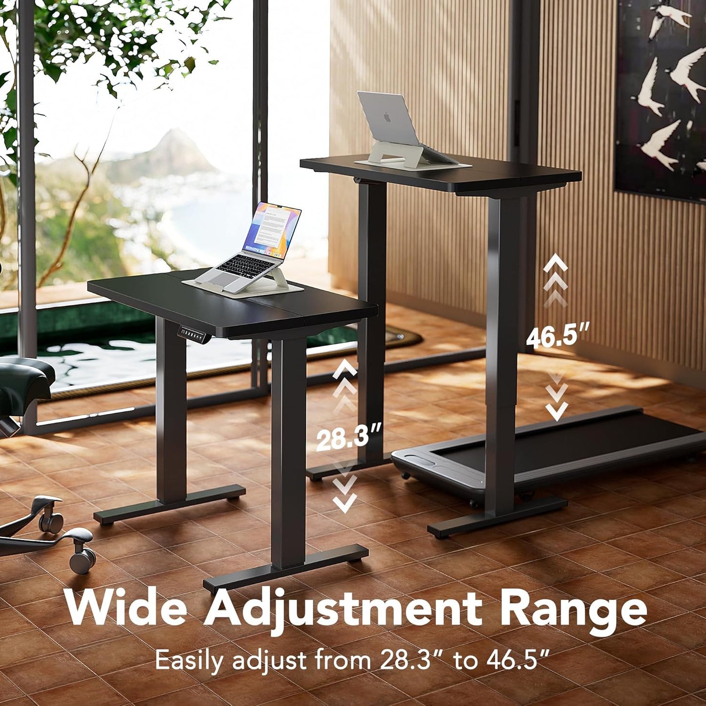 HUANUO 43 x 24 inch Electric Standing Desk Adjustable Height, 4 Memory Height Settings, Sit Stand Up Desk for Home Office & Computer Workstation, Black