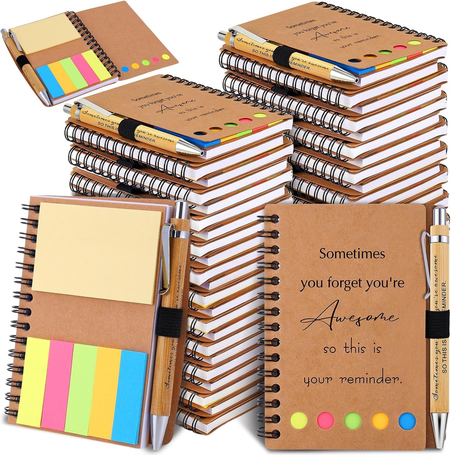 40 Sets Employee Appreciation Gifts Inspirational Spiral Notebooks with Sticky Notes Notepads Thank You Bamboo Ballpoint Pens Bulk for Coworker Nurse Teacher (SOMETIMES)