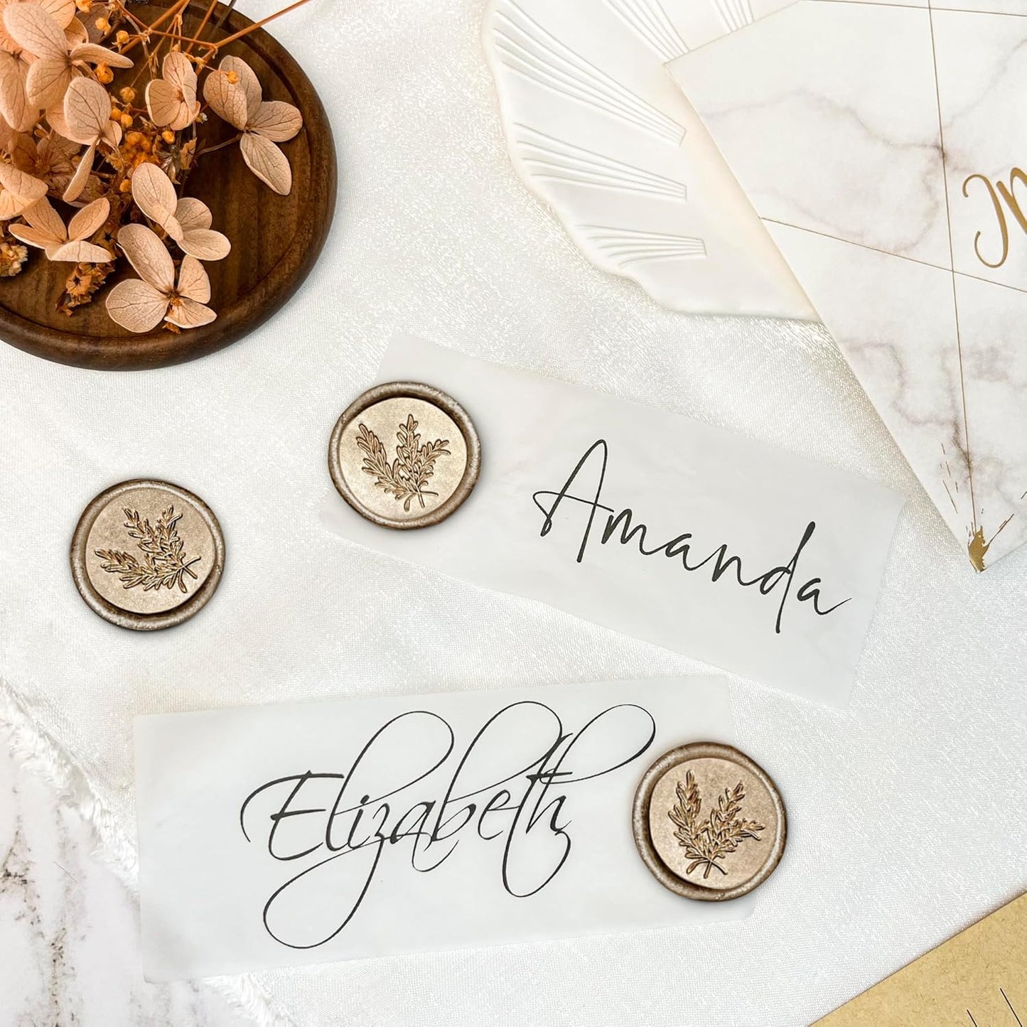 25Pcs Wax Seal Stickers Handmade Envelope Seals Self Adhesive Wax Stickers for Wedding Party Invitations, Envelope, Gift Wrap, Christmas(Rosemary Style, Champagne Gold)