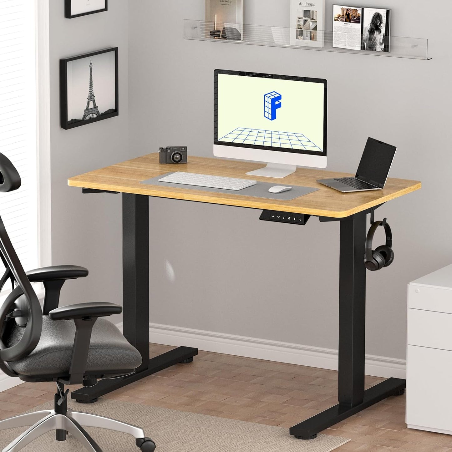FLEXISPOT Standing Desk 48 x 24 Inches Height Adjustable Desk Electric Sit Stand Desk Home Office Desks Whole-Piece Desk Board (Black Frame + 48 in Maple Top)