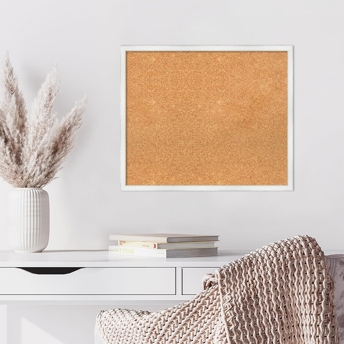 Amanti Art Natural Cork Board for Wall, 21x25 Vision Board with White Frame, Medium Corkboard Office Decor for Home Organization, Country Rustic Corkboard Pinboard to Display Items for Home