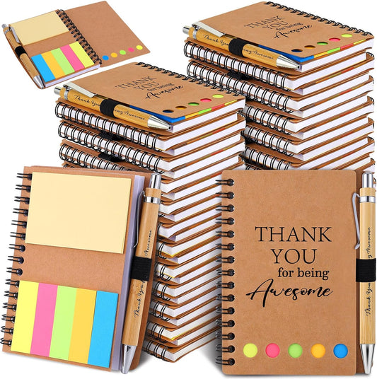 40 Sets Employee Appreciation Gifts Encouragement Inspirational Spiral Notebooks with Sticky Notes Notepads Thank You Bamboo Ballpoint Pens for Nurse Coworker Teacher (THANK YOU)
