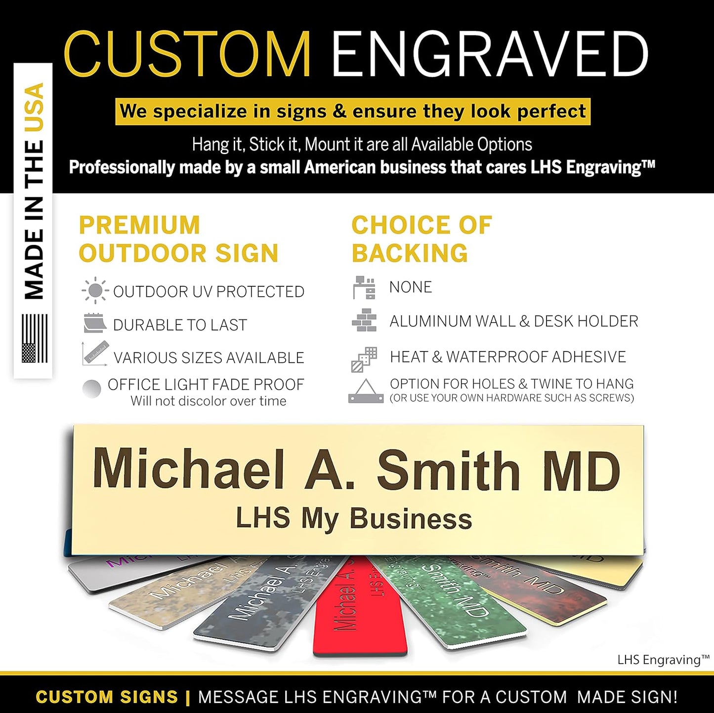 Engraved Name Plates for Door Sign Personalized Ivory Plastic Plaque with Brown Letters - Made in USA 2x4 B5