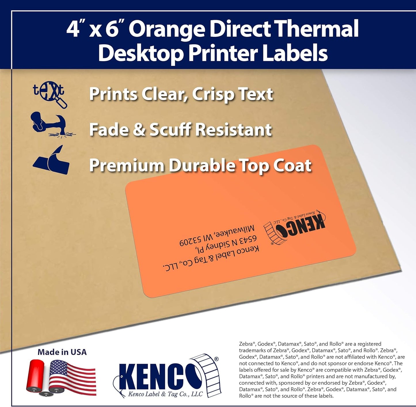 4" X 6" Direct Thermal Perforated Stickers Labels for Shipping Labels, Inventory, and Color Coding - Compatible with Zebra, Rollo, Godex and More (Orange, 12 Rolls)