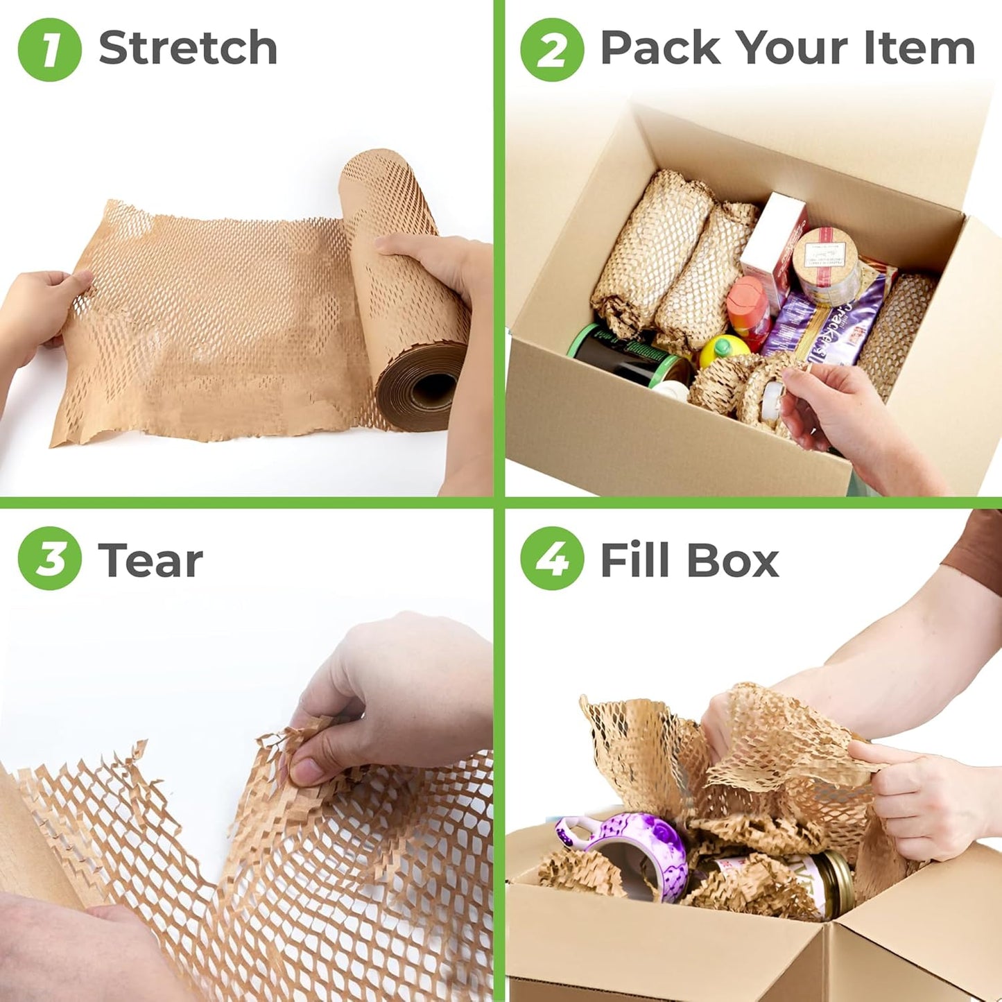 HexaFil Honeycomb Packing Paper - Eco-Friendly, Sustainable Filler for Shipping and Moving, Cushioned Packing Material in Dispenser Box, Alternative to Bubble Wrap - Natural, 12" x 1700'