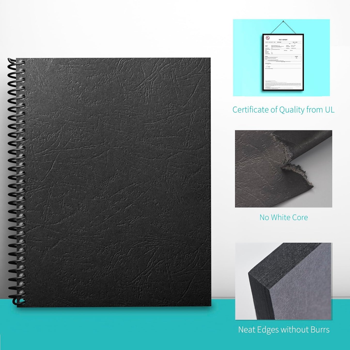 Binditek 200 Pack 13 Mil Grain-Texture Paper Binding Presentation Covers, 8.5 x 11 Inches, 250 GSM, 90lb, Un-Punched, Letter Size, Black, Office Supplies