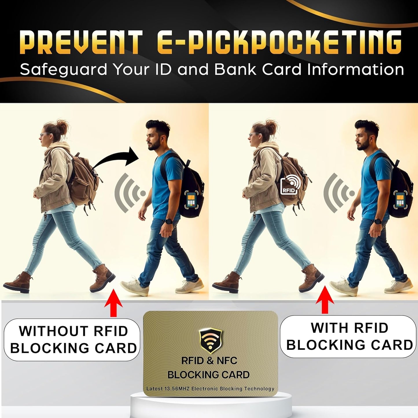 SaiTech IT RFID Protected Cards, 2 Pack One Card Protects Entire Wallet Purse For Men & Women, NFC Contactless Bank Debit Credit Card Protector ID ATM Guard Card – Golden