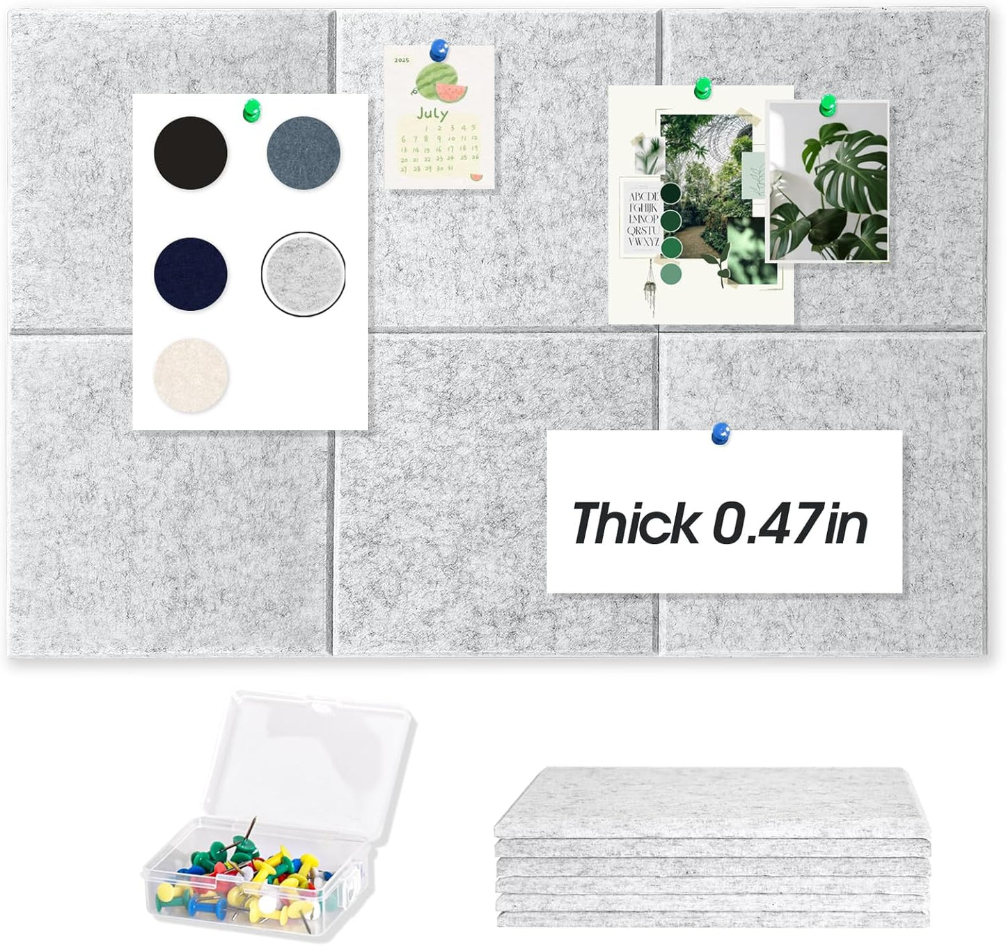 Thick Cork Board for Wall with Pins, 36" x 24" Bulletin Board Self-Adhesive Pin Board | Customized 6 Packs Felt Tiles for Office Home Wall Decor