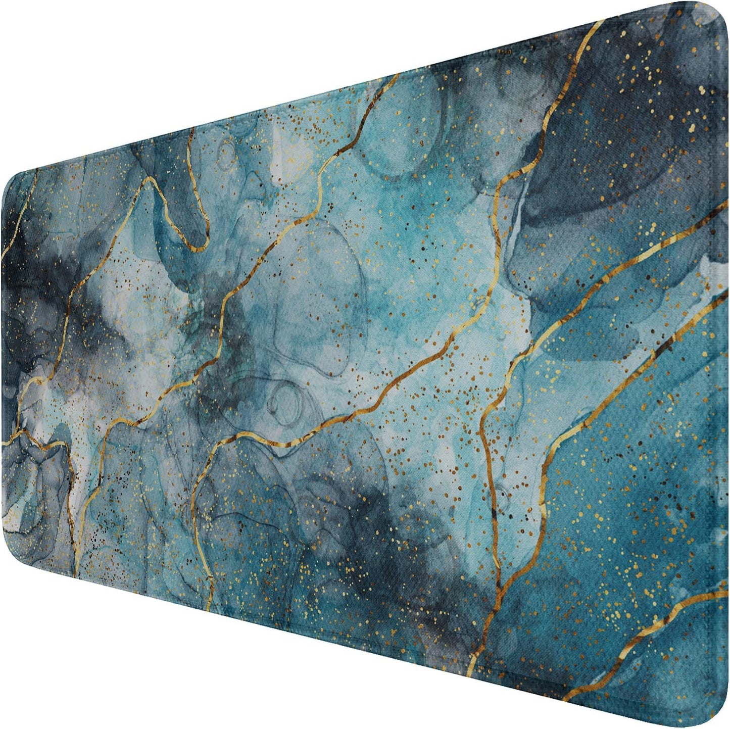 Large Gaming Mouse Pad with Stitched Edges, (31.5X15.7In) Durable Non-Slip Natural Rubber Base, Waterproof Computer Keyboard Pad Mat for Esports Pros/Gamer/Desktop/Office/Home- Marble Blue